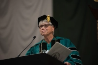 Graduates line up to receive their degrees Sister Mary Persico, IHM Encourages 2024 Graduates to Reflect on Choices at Milestone Moments